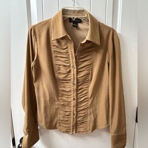 Harold's Ruched Brown Long Sleeve Button Down Shirt - Size 8
